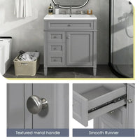 30" Bathroom Vanity with Sink, Bathroom Vanities Combo Cabinet with 3 Drawers and Storage Cabinet, Stand Storage Bathroom Vanity Cabinet for Bathroom & Small Space, Grey