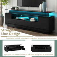 Floating LED TV Stand for 75+ inch TV, Entertainment Center with 16-color LED Light Strips, Stylish Storage Shelf , Black