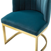 Velvet Dining Chair, Mid Century Modern Barrel Chair with Channel Tufted Back and Arched Metal Base, Upholstered Side Chair for Home Kitchen Dining Room, Teal