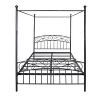 JINS & VICO Platform Bed, Queen Size Metal Canopy Bed Frame with Headboard and Footboard, Bed Frame for Kids Adults Bedroom, Easy Assembly, No Box Spring Needed, Black