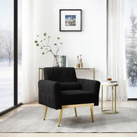 Modern Accent Chair, Upholstered Single Sofa Chair, Teddy Fabric Comfy Armchair with Metal Legs and Waist Pillow, Tufted Lounge Reading Chair for Living Room, Bedroom, Office,Black