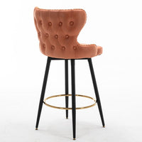 Swivel Bar Stools Set of 2, Self-righting Counter Height Bar Chairs with Gold Footrest & Black Metal Legs, Leathaire Fabric Upholstered Dining Chairs with Nailhead Trim for Kitchen Island, Orange