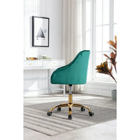 Swivel Shell Office Chair,Velvet Tufted Upholstered Desk Chair with Metal Star Base and Tufted Back,Vanity Chair, Height Adjustable Shell Shape Computer Armchair for Living Room Bedroom Office,Green