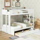 Twin Over Full Bunk Bed with Desk and Drawers, Wood Low Bunk Beds for Kids with Built-in Ladder & Full-Length Guardrails, Kids Bunk Beds Frame with Shelves & Magazine Holder for Boys Girls, White