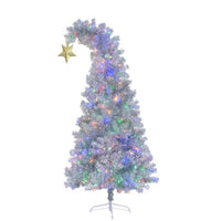 6FT Artificial Christmas Tree Bendable Santa Hat Style Christmas Trees with 8 Flashing Ways Colorful LED Lights and 900 Branch Tips Artificial Fir Bent Top Xmas Tree for Home Party Holiday Decoration