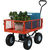 Steel Garden Cart,Wagon Cart with Removable Mesh Sides to Convert into Flatbed,Metal Wagon for Garden,Farm,Yard,3 cu ft,550 lbs Capacity,Red