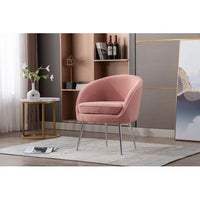 Modern Accent Chair with Arms, Tufted Decorative Single Sofa Fabric Armchair with Gold Metal Legs, Teddy Fabric Armchair Dining Chair, Upholstered Reading Chair for Living Room Bedroom Office Pink