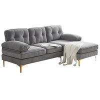 L-Shaped Sectional Sofa with Chaise, 83" Modern Velvet Tufted Upholstery Couch with Loose Backrest and Armrests Modular Corner Sofa for Living Room, Bedroom, Light Grey