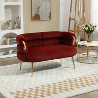 50" Small Loveseat Sofa, Mid Century Modern Velvet 2-Seat Couch Tufted Love Seat with Metal Frame and Tapered Golden Feet for Living Room, Bedroom, Apartment and Small Space, Wine Red