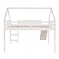 House Loft Bed with Slide, Full Size Wooden Bed Frame with Full-Length Guardrail & Ladder & Under Bed Storage Space, Multifunctional Playhouse Loft Bed for Boys Girls, No Box Spring Needed, White