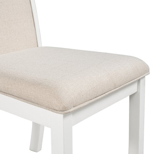 Dining Chairs Set of 4, Wood Full Back Dining Chairs Set with Upholstered Cushions, Farmhouse Dining Chairs with Solid Wood Frame and Legs (White+Cushion Beige)