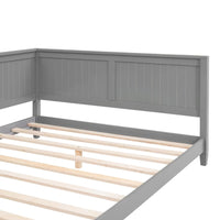 Full Size Daybed, Wooden Low Platform Bed Frame with L-shaped Headboard and Sturdy Slats Support, Multi-Functional Sofa Bed for Kids Adults Bedroom, No Box Spring Needed, Gray