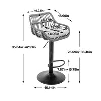 Swivel Bar Stools Set of 2 Adjustable Counter Height Bar Stools, Retro PE Rattan Bar Chair Upholstered Barstools with Footrest and Metal Base for Home Pub Kitchen Island and Dining Room, Beige
