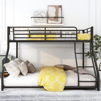 Twin XL Over Queen Bunk Bed with Ladders, Heavy-Duty Metal Bunk Bed Twin XL Over Queen Size for Kids Boys Girls Teens Adults, Modern Style Queen Size Bunk Bed, Black