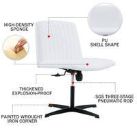 360 °Swivel Office Chair, Pu Material Home Computer Chair, Adjustable Cushion Chair with Black Foot Swivel Chair, Metal frame Makeup Chair Study Desk Chair, No Wheels, White