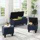 Large Storage Ottoman Bench Set, 3 in 1 Combination Ottoman, Tufted Linen Lift Top Storage Ottoman, Footrest Stool, Coffee Table for Living Room, Entryway, Hallway, Bedroom, Dark Blue