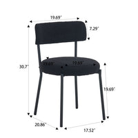 Set of 2 Teddy Fabric Dining Chairs with Curved Back and Metal Legs, Mid-Century Metal Frame Chairs for Kitchen Dining Room, Black
