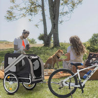 Dog Bike Trailer, Heavy Duty Pet Bike Trailer with 3 Zipper Doors, 2 Whells, Safety Flag, Breathable Mesh Windows, Easy Folding Bicycle Trailer for Medium and Small Sized Pets, Gray