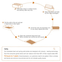 TRIPLE TREE 106" Teddy Fabric 32D Boneless Sofa,Modular Sectional Sofa with Curved Armrest,Contrast Color Design with Pillow,Fluffy Comfy Couch with L Shaped Chaise,for Living Room,No Assembly Required,Camel