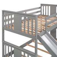 win Over Twin Bunk Bed with Slide and Ladder, Solid Wood Low Bunkbeds for Toddlers/Kids/Teens, White