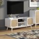 Modern TV Stand for 40 Inch TV, Farmhouse Media Entertainment Center with Rattan Door and 2 Storage Cabinet, TV Cabinet with Adjustable Shelves for Living Room, Apartment, Bedroom, White