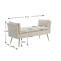 Velvet End Bed Ottoman Bench, Upholstered Bedroom Stool Storage Bench Accent Wood Shoe Bench with Fabric Padded Seat, 52.17'' Tufted Ottoman Bench Seat Sofa Bench Foot of Bed for Living Room, Beige