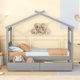 Twin Size Platform Bed, Wood House Bed with 2 Drawers and Roof for Kids Teens Adults, Montessori Bed Frame with Headboard and Footboard for Bedroom, Can be Decorated, No Box Spring Needed, Gray