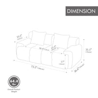 Triple Tree 73" Modern Modular Sectional Sofa Loveseat, 2 Seater Tufted Comfy Cloud Tufted Floor Convertible Couch with 2 Pillows