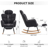 Triple Tree Teddy Fabric Upholstered Nursery Rocking Chair with Pillow & Footrest Modern Accent Armchair Padded Seat with High Backrest for Living Room Bedroom (Dark Gray)