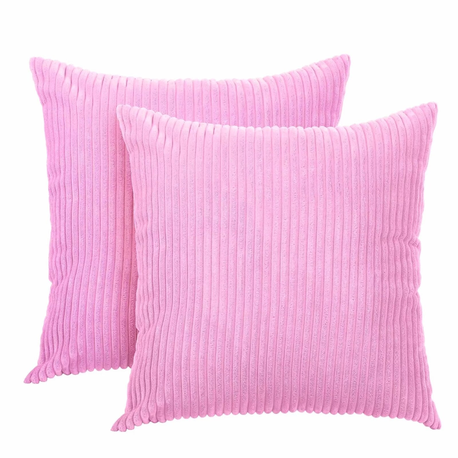 Pack of 2 Soft Corduroy Velvet Pillow Covers, 18x18 Inch Striped Square Boho Pillowcase, Pink