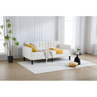 Triple Tree Twin Size Beige Velvet Upholstered Daybed, Ribbed Tufted Backrest, Daybed in Lavish Modern Design