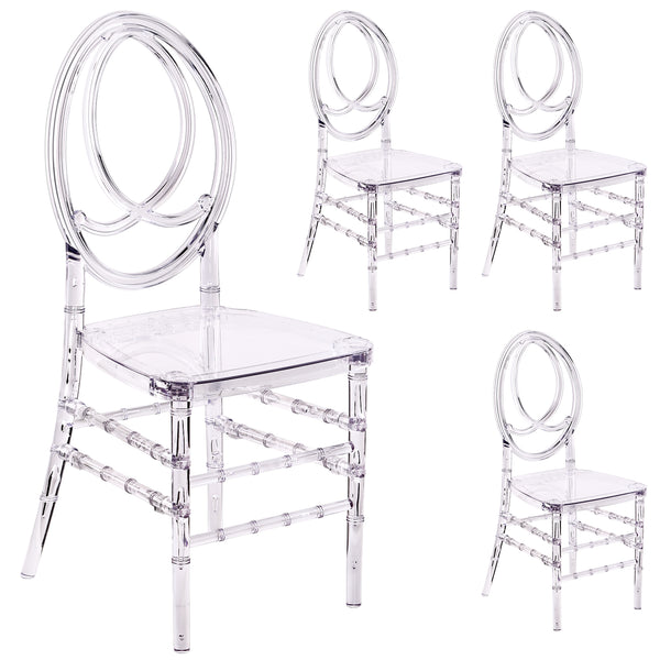 Clear Chairs, Modern Dining Chair Set of 4, Transparent Banquet Ghost Chair, 17.5" High Modern Accent Side Desk Chairs with Oval High-Back, Stacking Dining Chairs for Weddings, Banquets, Events