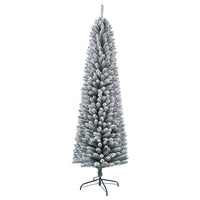 7FT Prelit Snow Flocked Artificial Pencil Christmas Tree, Xmas Tree with 150 LED UL Plug Warm Lights 570 Branch, Artificial Slim Xmas Tree Indoor Outdoor Home Decor Holiday, Green