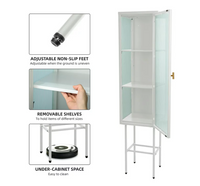 Metal Tall Display Cupboard, Freestanding Console Storage Cabinet with Glass Door & Three Detachable Shelves, Slim Cabinet Single Door Sideboard for Living Room, 14.80"Lx12.60"Wx61.50"H, White