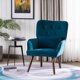 Leisure Chair Lounge Chair with Solid Wood Legs for Living Room Bedroom Room Indoor, Mid Century Modern Upholstered Leisure Chair, Simple Nordic Style, Blue & Green