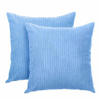 Pack of 2 Soft Corduroy Velvet Pillow Covers, 18x18 Inch Striped Square Boho Throw Pillowcases, Modern Farmhouse Home Decor for Sofa Living Room Couch Bed, Blue