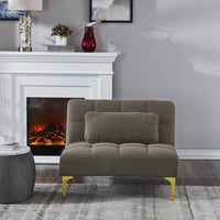Single Sofa Chair, Convertible Couch Bed Futon, Armless Couches with Gold Metal Legs Teddy Fabric for Living Room Bedroom Apartment Office Small Space (Taupe)