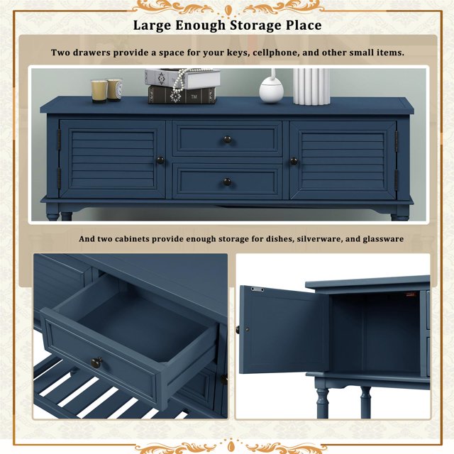 47'' Modern Console Table Sofa Table with 2 Drawers, 2 Cabinets and 1 Shelf, End Table Entryway Table for Entryway, Living Room, Hallway, Navy Blue