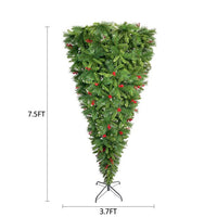 7.5FT Upside Down Christmas Tree Pre-lit Artificial Christmas Trees with Artificial Berries, Santa's Legs and 1500 Branch Tips Xmas Trees for Holiday Carnival Party Home Decorations, Green