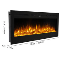 50" Smart Recessed and Wall Mounted Electric Fireplace, 750W & 1500W/Temperature-Adjustable/Timing/Fake Firewood/Crystal Stone/Touch Screen/Remote Control Colorful/9-Color Flame Fireplace