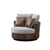 Swivel Accent Barrel Chair, Modern Upholstered Barrel Chair with 4 Pillows and Metal Base, Comfy 42.2"W Oversized 360° Swivel Single Sofa Chair, Lounge Leisure Chair Bronzing Suede+Chenille Light Gray
