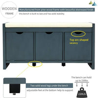 Storage Bench Upholstered Storage Bench with Flip Lock Storage Cubbies and Removable Cushion, Wood Entryway Shoe Bench for Hallway, Entryway, Bedroom and Living Room, Gray Wash