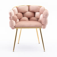 Luxury Velvet Accent Chair Set of 2, Modern Upholstered Chair with Metal Frame, Stylish Woven Back, Gold Frame, 2pcs Single Leisure Arm Chair for Living Room, Bedroom, Office, Balcony, Pink