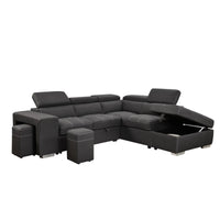 105" Accent Sofa, Modern Sectional Sofa with Adjustable Headrest, Sleeper Sectional Pull Out Couch Bed with Storage Ottoman and 2 Stools, Large Sofa Couch for Living Room Apartment Hotel,Charcoal Grey