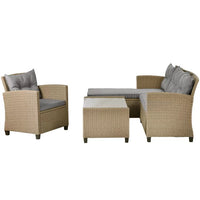 4 Piece Outdoor Patio Furniture Sets, Wicker Ratten Sectional Sofa Armchair with Seat Cushions, Conversation Set for Backyard Garden Lawn Balcony Pool, Beige Brown