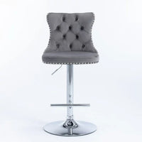 Counter Height Bar Stools Set of 2, Swivel Velvet Barstools Adjusatble Seat Height from 25-33 Inch, Modern Upholstered Bar Stools with High Back and Metal Leg for Home Pub Kitchen Island, Gray+Sliver