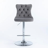 Counter Height Bar Stools Set of 2, Swivel Velvet Barstools Adjusatble Seat Height from 25-33 Inch, Modern Upholstered Bar Stools with High Back and Metal Leg for Home Pub Kitchen Island, Gray+Sliver