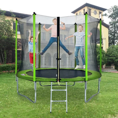 Trampolines 8FT Recreational Trampoline with Enclosure Net, Outdoor Trampoline for Kids and Adults with Spring Pad, Jumping Mat & Ladder(Green)