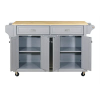 Extendable Rolling Mobile Kitchen Island with Storage and Towel Rack, Kitchen Cabinet with Drawers and Casters, Kitchen Cart with Natural Wood Top and Adjustable Shelves, Easy to Clean, Gray