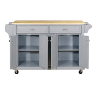 Kitchen Island on Wheels with Storage, Kitchen Island Cart with Spice Rack, Towel Rack and Adjustable Shelves, Mobile Kitchen Cabinet with Natural Wood Tabletop, Gray